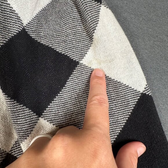 Lands End Womens Black Buffalo Check Open Front Sweater Cardigan Large Petite LP - Picture 3 of 7